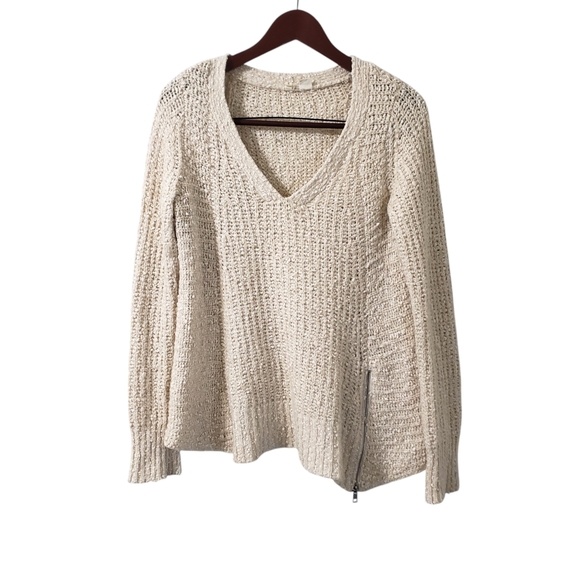 Anthropologie Moth Cotton Wool Alpaca Blend Chunky V-Neck Sweater Sz Medium - Picture 1 of 15